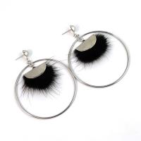 Zinc Alloy Drop Earring, with Plush, plated, for woman 