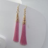 Zinc Alloy Tassel Earring, with Caddice, gold color plated, Bohemian style & for woman 90mm 