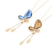 Zinc Alloy Sweater Chain Necklace, with Crystal, Butterfly, gold color plated, snake chain & for woman & with rhinestone Approx 34.65 Inch 