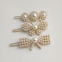 Hair Clip, Zinc Alloy, with ABS Plastic Pearl, gold color plated & for woman   