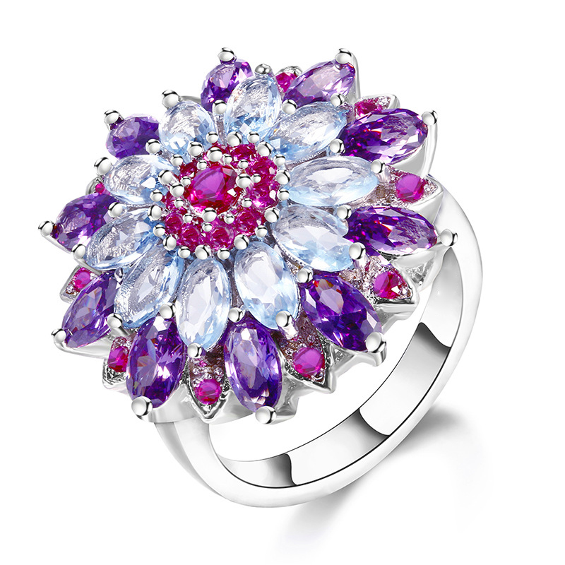Латунное кольцо с стразами, Латунь, Форма цветка, плакирован серебром, разный размер для выбора & инкрустированное микро стразы & Женский, 24mm, продается PC