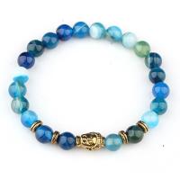 Blue Agate Bracelet, with Zinc Alloy, gold color plated, for woman, 8mm Approx 7 Inch 