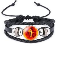 PU Leather Bracelet, with Organic Glass & Zinc Alloy, plated, multilayer & time gem jewelry & Unisex black, 18mm Approx 10 Inch 