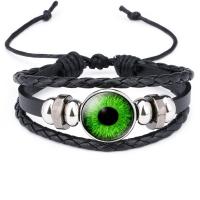 PU Leather Bracelet, with Organic Glass & Zinc Alloy, plated, multilayer & time gem jewelry & Unisex 18mm Approx 10 Inch 