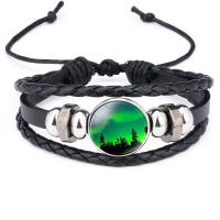 PU Leather Bracelet, with Organic Glass & Zinc Alloy, plated & multilayer & time gem jewelry & Unisex, 18mm Approx 10 Inch 