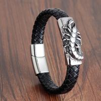 Stainless Steel Bracelet, with PU Leather, fashion jewelry & for man 