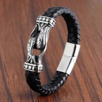 Titanium Steel Bracelet, with PU Leather, fashion jewelry & for man, black 