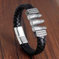 Stainless Steel Bracelet, with PU Leather & for man 