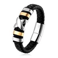 PU Leather Bracelet, with Stainless Steel  & for man 