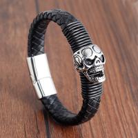 PU Leather Bracelet, with Stainless Steel, Skull, Unisex 