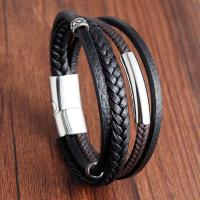 PU Leather Bracelet, with Stainless Steel  & Unisex black and brown 