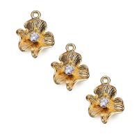 Cubic Zirconia Brass Pendants, with Cubic Zirconia, Plum Blossom, real gold plated, DIY, 10.6mm Approx 1.5mm 