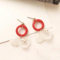 Plastic Pearl Zinc Alloy Earring, with Resin & Plastic Pearl, gold color plated, for woman & frosted 43mm 