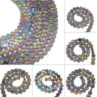 Nicht magnetische Hämatit Perlen, Non- magnetische Hämatit, flache Runde, plattiert, verschiedene Muster für Wahl, 8*4mm, Bohrung:ca. 1mm, ca. 45PCs/Strang, verkauft von Strang