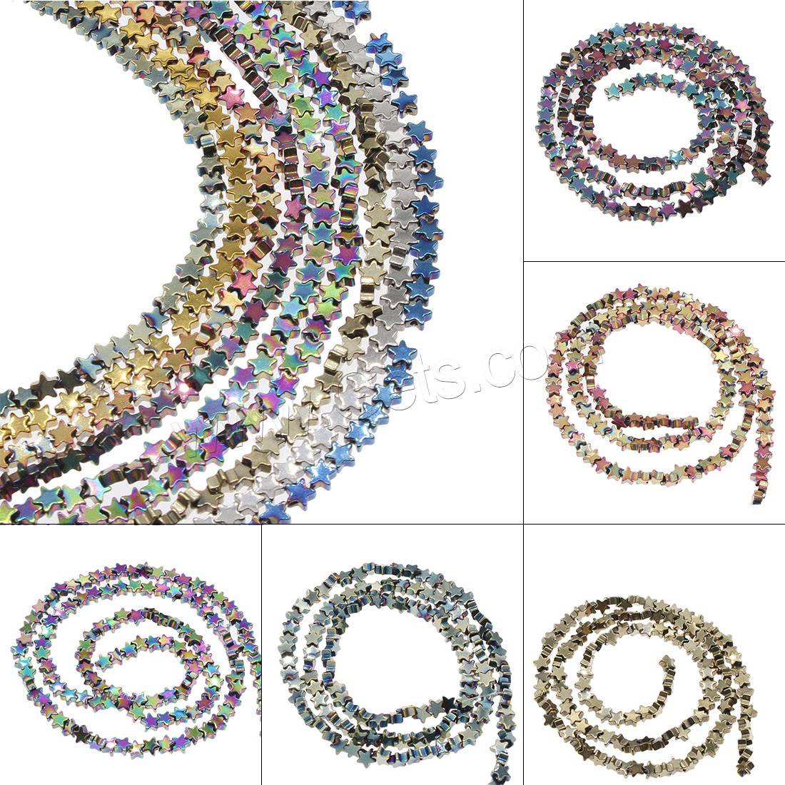 Las Perlas De Hematites Sin Magnético, Hematita no magnética, Estrella, chapado, diverso tamaño para la opción, más colores para la opción, aproximado 134PCs/Sarta, Vendido por Sarta