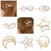Hair Clip, Zinc Alloy, with Plastic Pearl & for woman & with rhinestone, golden 
