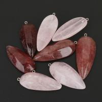 Rose Quartz Pendant, with Red Agate & Brass, silver color plated, natural & mixed, 22-25x54-62x10-13mm Approx 2mm 