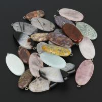 Natural Quartz Pendants, with Natural Stone & Lace Agate & Brass, silver color plated, mixed, 15-20x34-44x6-8mm Approx 2mm 