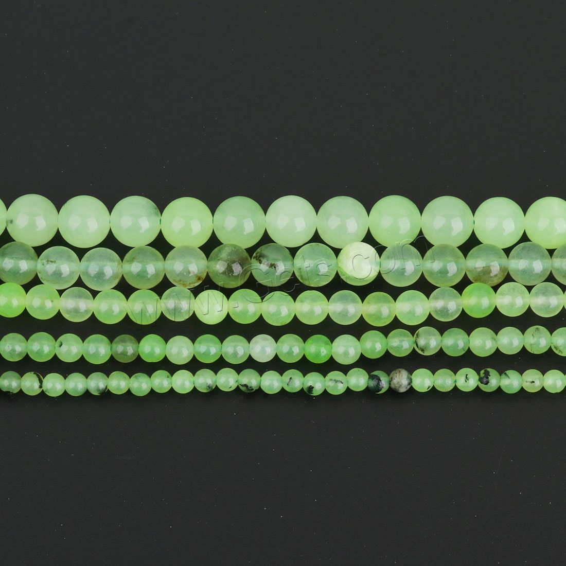 Prehnit-Perlen, Synthetisches-Prehnit, rund, verschiedene Größen vorhanden, grasgrün, Länge:ca. 15.5 ZollInch, verkauft von Strang