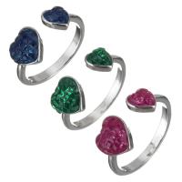 Кубическое цирконовое латунное кольцо, Латунь, с кубический цирконий, Сердце, плакирован серебром, Женский, Много цветов для выбора, 9mm, размер:8, продается PC