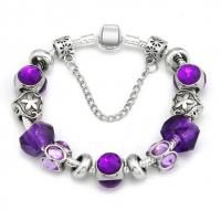 Zinc Alloy European Bracelets, with Crystal, antique silver color plated & snake chain & for woman & faceted, purple 