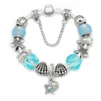 Zinc Alloy European Bracelets, with Crystal, Starfish, antique silver color plated & snake chain & for woman & faceted 