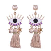 Fashion Tassel Earring, Zinc Alloy, with Cotton Thread & Crystal, Eye, gold color plated, for woman & with rhinestone 92mm 
