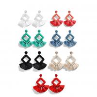 Fashion Tassel Earring, Seedbead, with Cotton Thread, handmade, woven pattern & for woman 80mm 