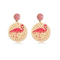 Rattan Earring, Zinc Alloy, with Rattan, Round, for woman & enamel 