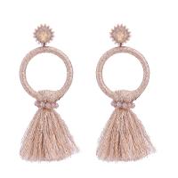 Fashion Tassel Earring, Crystal, with Cotton Thread, folk style & for woman 83mm 