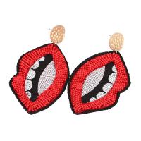 Zinc Alloy Drop Earring, with Seedbead, Lip, gold color plated, for woman, red, 96mm 