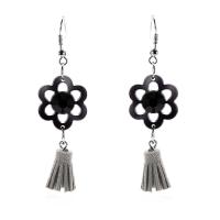Zinc Alloy Tassel Earring, with Acrylic, platinum color plated, for woman & hollow, black 