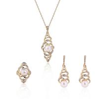 Rhinestone Zinc Alloy Jewelry Set, finger ring & earring & necklace, with ABS Plastic Pearl, with 5cm extender chain, gold color plated, oval chain & for woman & with rhinestone   Approx 17.72 Inch 