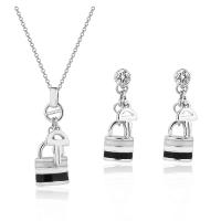 Rhinestone Zinc Alloy Jewelry Set, earring & necklace, with 5cm extender chain, Lock and Key, silver color plated, oval chain & for woman & with rhinestone  Approx 17.72 Inch 