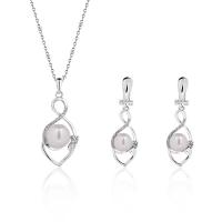 Rhinestone Zinc Alloy Jewelry Set, earring & necklace, with ABS Plastic Pearl, with 5cm extender chain, silver color plated, oval chain & for woman & with rhinestone  Approx 17.72 Inch 