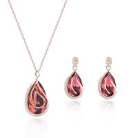 Rhinestone Zinc Alloy Jewelry Set, earring & necklace, with Crystal, with 5cm extender chain, Teardrop, rose gold color plated, oval chain & for woman & with rhinestone, red  Approx 17.72 Inch 