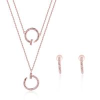 Rhinestone en alliage de zinc bijoux , boucle d'oreille & collier, avec 5cm chaînes de rallonge, Plaqué de couleur d'or rose, chaîne ovale & pour femme & avec strass  Environ 17.72 pouce, Vendu par fixé
