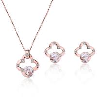 Rhinestone Zinc Alloy Jewelry Set, Stud Earring & necklace, with 5cm extender chain, rose gold color plated, box chain & for woman & with rhinestone  Approx 17.72 Inch 