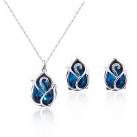 Rhinestone Zinc Alloy Jewelry Set, Stud Earring & necklace, with Crystal, with 5cm extender chain, silver color plated, bar chain & for woman & with rhinestone, blue  Approx 17.72 Inch 