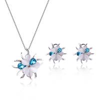 Rhinestone Zinc Alloy Jewelry Set, Stud Earring & necklace, with Crystal, with 5cm extender chain, silver color plated, box chain & for woman & with rhinestone, blue  Approx 17.72 Inch 