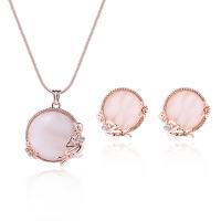 Rhinestone Zinc Alloy Jewelry Set, Stud Earring & necklace, with Cats Eye, with 5cm extender chain, rose gold color plated, snake chain & for woman & with rhinestone  Approx 17.72 Inch 