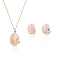 Rhinestone Zinc Alloy Jewelry Set, Stud Earring & necklace, with Cats Eye, with 5cm extender chain, gold color plated, bar chain & for woman & with rhinestone  Approx 17.72 Inch 