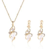 Rhinestone Zinc Alloy Jewelry Set, earring & necklace, with ABS Plastic Pearl, with 5cm extender chain, gold color plated, oval chain & for woman & with rhinestone  Approx 17.72 Inch 