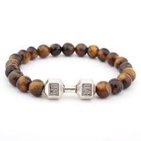 Tiger Eye Stone Bracelets, with Zinc Alloy, silver color plated, polished & Unisex, brown, 8mm Approx 7.8 Inch 