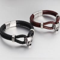 PU Leather Bracelet, with Titanium Steel, Skull, Double Layer & for man 