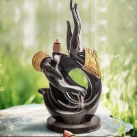 Incense Smoke Flow Backflow Holder Ceramic Incense Burner, Porcelain, handmade, for home and office & durable, black 