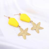 Zinc Alloy Drop Earring, Star, real gold plated, for woman & frosted 65mm 
