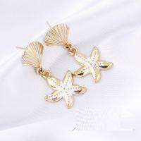 Zinc Alloy Drop Earring, Starfish, real gold plated, fashion jewelry & for woman, 42mm 