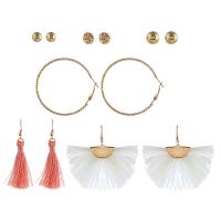 Zinc Alloy Earring Set, Stud Earring & earring, with Cotton Thread, real gold plated, 6 pieces & fashion jewelry & for woman, 6~68mm 