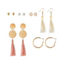 Zinc Alloy Earring Set, Stud Earring & earring, with Cotton Thread, real gold plated, 6 pieces & fashion jewelry & for woman, 8~88mm 
